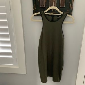 Stylish olive green dress with black trim